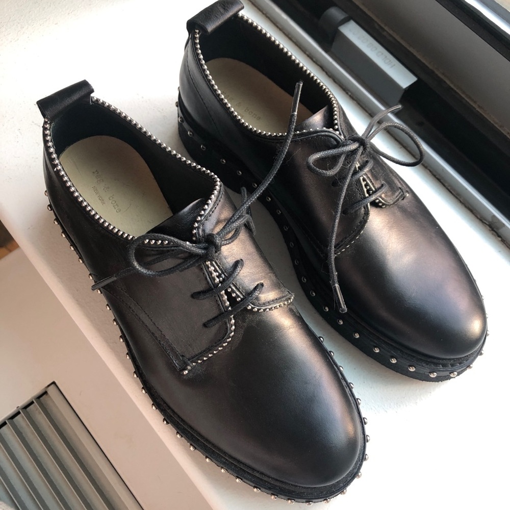 Rag & Bone black leather studded oxfords